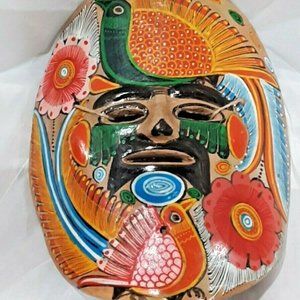 Vintage Mexican Hand Painted Clay Pottery Mask, Az